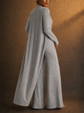 Women 3 Piece Lounge Set Ribbed Cardigan Crop Top Wide Pants