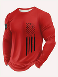 Men's Casual Round Neck American Flag Print Long Sleeve T-Shirts