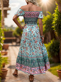 Women's Boho Style Print Off The Shoulder Maxi Dress