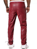 Male's Faux Leather Solid Color Side Lace Up Mid Rise Trousers