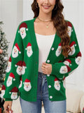 Women's Autumn Pink 3D Santa Claus V Neck Cardigan Christmas Sweaters