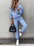 Women's Casual Solid Color Hooded Sweatshirts & Sweatpants Outfit