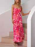Female Spaghetti Strap French Style Printed Low-cut Dress