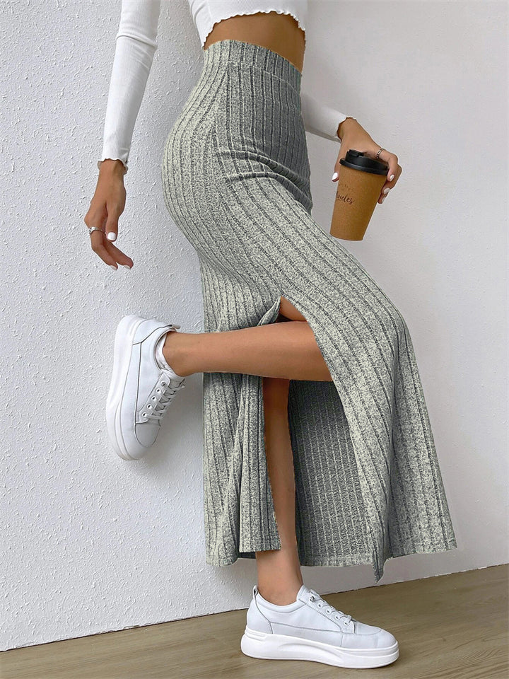 Casual Side Slit Stretchy Knitted Skirt for Women
