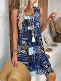 Ladies Boho Style U Neck Print Beach Dresses