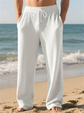 Men's Spring Drawstring Jacquard Pit Stripe Straight Leg Trousers