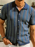 Men's Vintage Chevron Knit Short Sleeve Button Up Polo Shirts