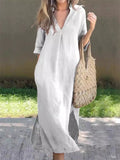 Ladies Casual Side Slit V-Neck 3/4 Sleeve Plain Dresses