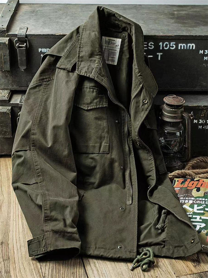 Men's Autumn Solid Color Vintage Pockets Lapel Cargo Jackets