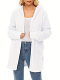 Women's Loose Fit Hooded Fleece Long Cardigan Warm Casual Coats with Pockets