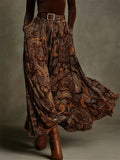 V‌intage Caramel Velvet Top and Paisley Print Skirt Set for Women‌
