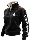 ‌Women's Fleece Lined Pullover 1/4 Zip Stand Collar Sweatshirts with Patch