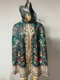 Women's Holiday Style Green Christmas Print Hooded Cloak