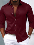 Men's Solid Color Nightclub Glossy Lapel Long Sleeve Shirts
