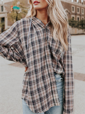 Women's Holiday Leisure Oversized Plaid Hooded Shirt