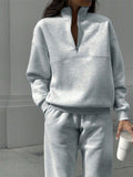 Women's Casual Solid Color Zip Up Pullover Sweatshirts & Sweatpants Outfit