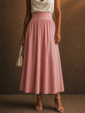 Women French Style High Waist White A Line Pleated Maxi Skirt