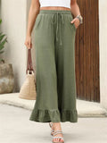 Women's Summer Solid Color Wide Leg Ruffled Hem Cropped Pants