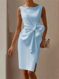 ‌Women's Elegant Trendy Bowknot Decorated Sleeveless Knee Length Dress‌