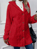 ‌Women's Button Up Warm Fleece Hooded Jacket