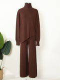 Women's Trendy Semi High Neck Solid Color Asymmetric Hem Sweater Outfit