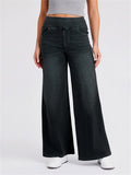 Womens High Waisted Elastic Wide Leg Pull on Denim Jeans