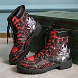 Halloween Element Printed Women's Lace-up Round Toe Martin Boots
