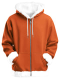 Unisex Simple Fluffy Trimmed Zip Up Hooded Sweatshirts