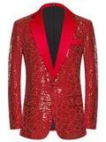 Men's Luxury Notched Collar Single Button Sparkling Sequins Formal Blazer