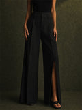 Women Chic High Waist Slit Wide Leg Pants Office Trousers