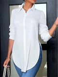 Women's Plain Button Up Curved Hem Short Sleeve Blouses