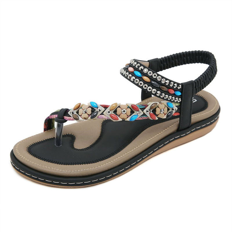 Flower Decoration Toe Ring Flat Travel Beach Sandals for Women
