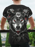 Men's Casual 3D Wolf Printing Short-sleeved Crewneck T-shirts