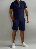 Men's Casual Loose Short Sleeve Polo Shirt + Sport Shorts