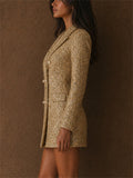 Women's Gold Tweed Double Breasted Pearl Button Blazer