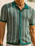 Men's Vintage Chevron Knit Short Sleeve Button Up Polo Shirts