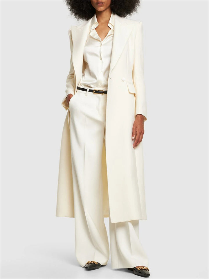Female Elegant White Double-Breasted Suiting Coat