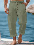 Mens' Casual Solid Color Cotton Linen Drawstring Pants