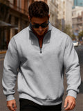 Men's Autumn Fleeced Solid Color Half Zipper Stand Collar Sweatshirts