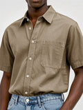 Men's Casual Short Sleeve Button Up Lapel Solid Color Shirts