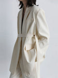 Women's Chic Style Solid Color Loose Drape Tie Waist Coat