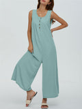 Relaxed U Neck Sleeveless Side Pocket Wide Leg Jumpsuit for Women