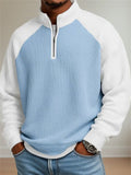 Mens Color Block Waffle Knit Quarter Zip Pullover Top