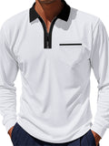 Men's Classic Breathable Lapel Contrast Color Long Sleeve Polo Shirts