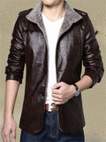 Men's Winter Plush Lined Single Breasted Faux Leather Jackets