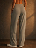 Womens Comfy High Waisted Drawstring Pockets Wide Leg Pants