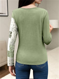Women's Casual Contrast Color Patchwork Round Neck T-Shirt