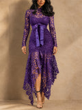 Stunning Waist Tie Lace Design Asymmetric Hem Dress for Prom