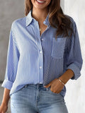 Women's Long Sleeve Lapel Stripe Casual Blouse