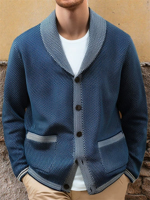 Men's Casual Autumn Jacquard Pockets Button Up Cardigan Sweaters